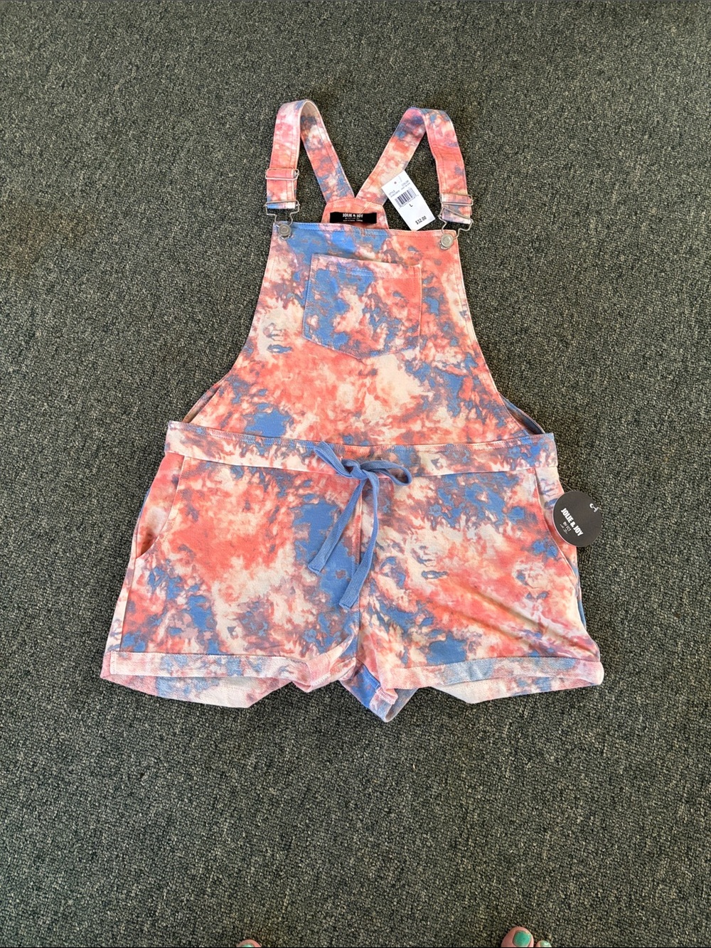 Tie-Dye Pink & Blue Women’s Overall Shorts with Adjustable Straps
